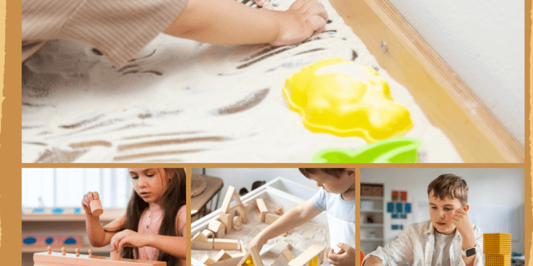 DIY Montessori toys for 1 year old including handmade Montessori toys, wooden blocks, sensory trays, stacking pegs, and sand play for toddler learning.