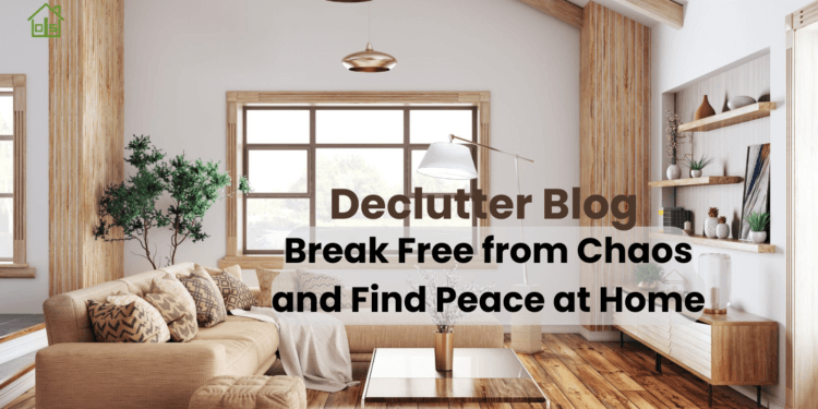 The image represents a Declutter Blog. It has a clutter free, cozy and clean living room